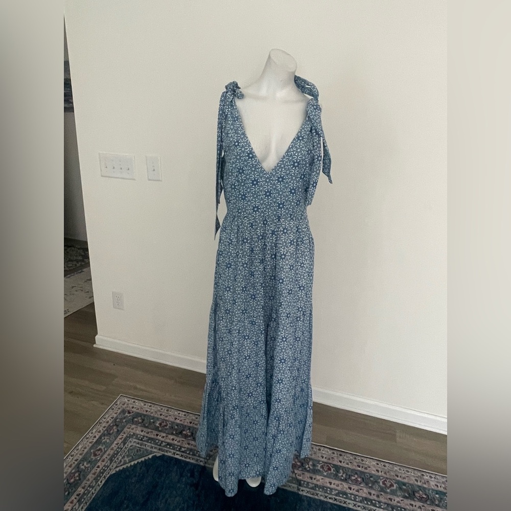 Monsoon and Beyond Blue and White Smocked Tiered Maxi Sundress size small